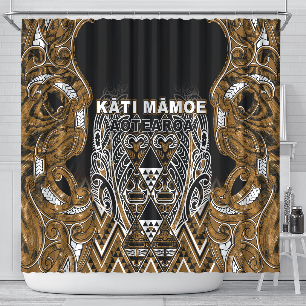 Aotearoa Kati Mamoe Shower Curtain Maori Brown Tribal Paua Shell Pattern