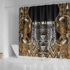 Aotearoa Kati Mamoe Shower Curtain Maori Brown Tribal Paua Shell Pattern
