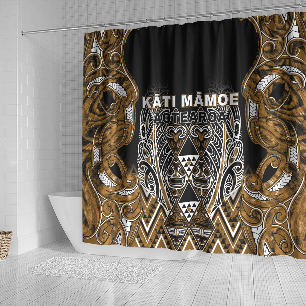 Aotearoa Kati Mamoe Shower Curtain Maori Brown Tribal Paua Shell Pattern