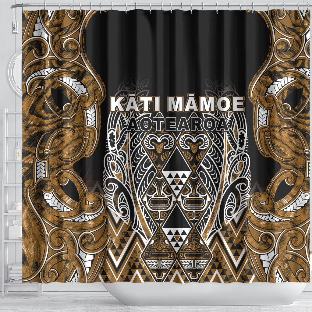 Aotearoa Kati Mamoe Shower Curtain Maori Brown Tribal Paua Shell Pattern
