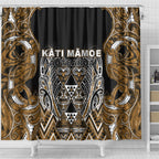 Aotearoa Kati Mamoe Shower Curtain Maori Brown Tribal Paua Shell Pattern