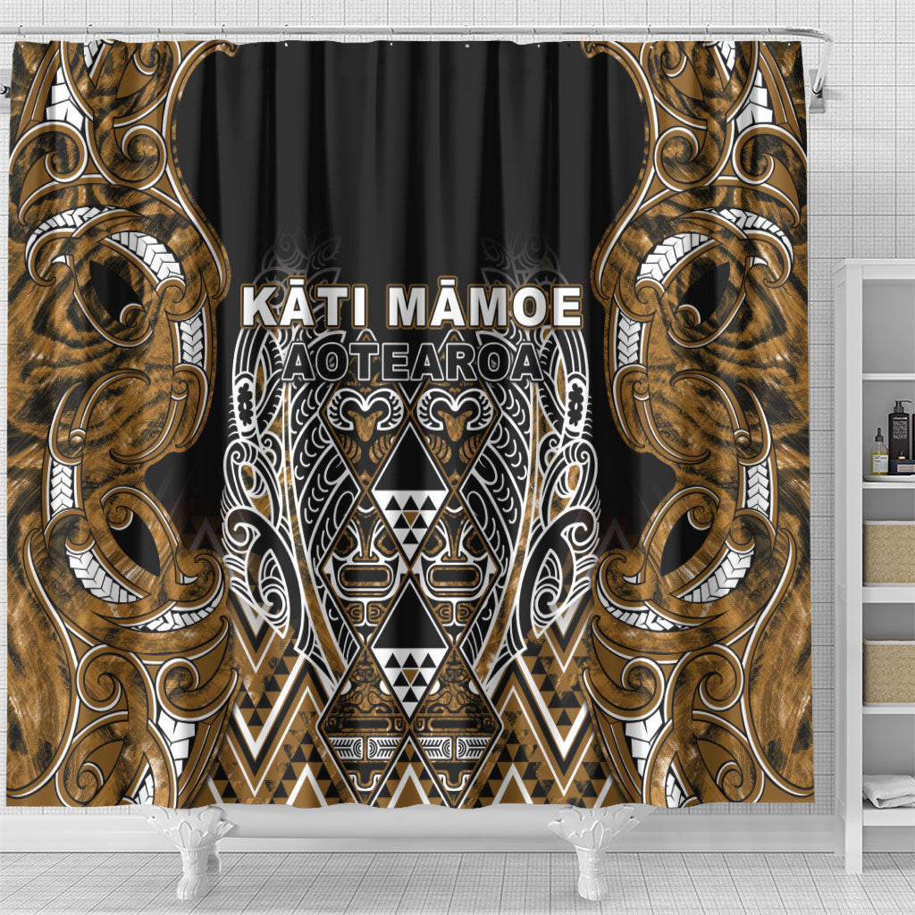 Aotearoa Kati Mamoe Shower Curtain Maori Brown Tribal Paua Shell Pattern