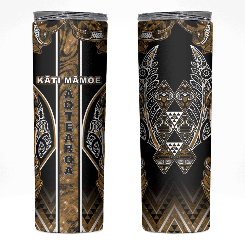 Aotearoa Kati Mamoe Skinny Tumbler Maori Brown Tribal Paua Shell Pattern
