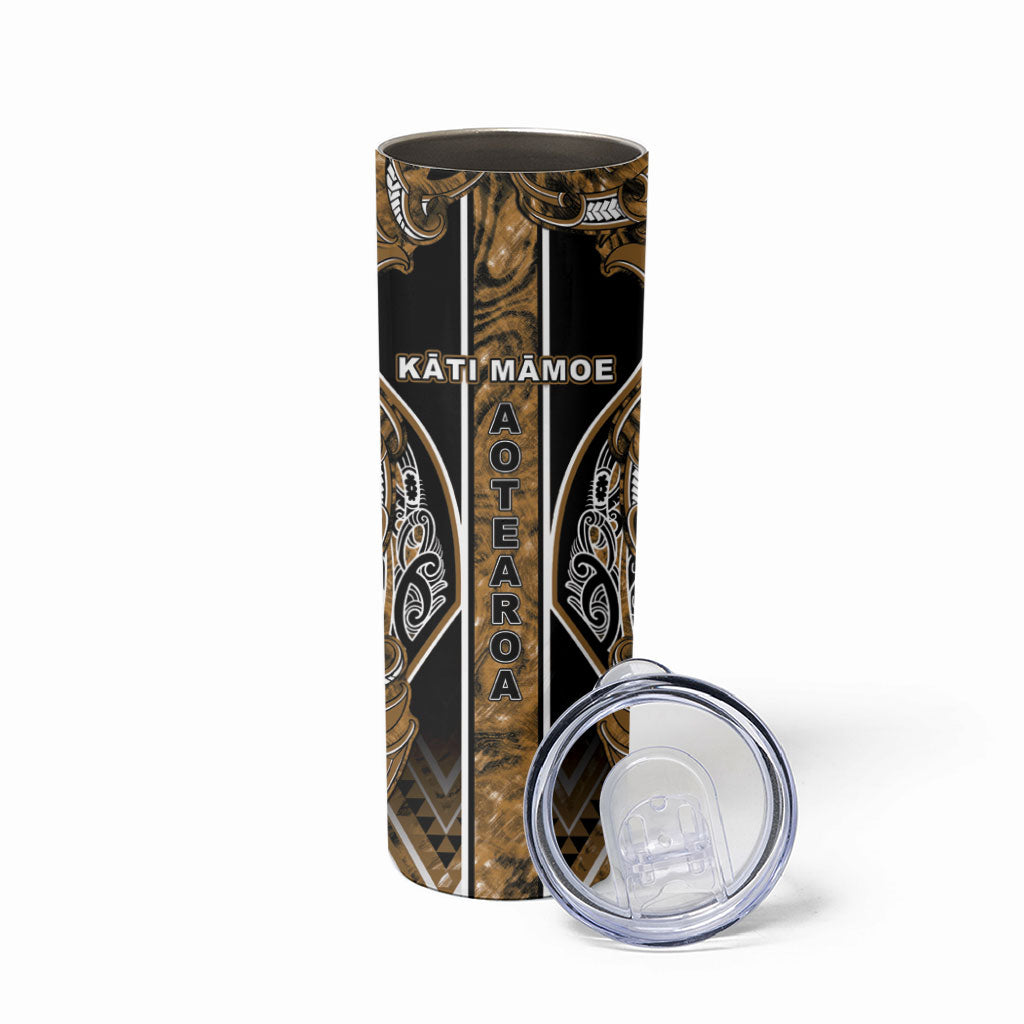 Aotearoa Kati Mamoe Skinny Tumbler Maori Brown Tribal Paua Shell Pattern