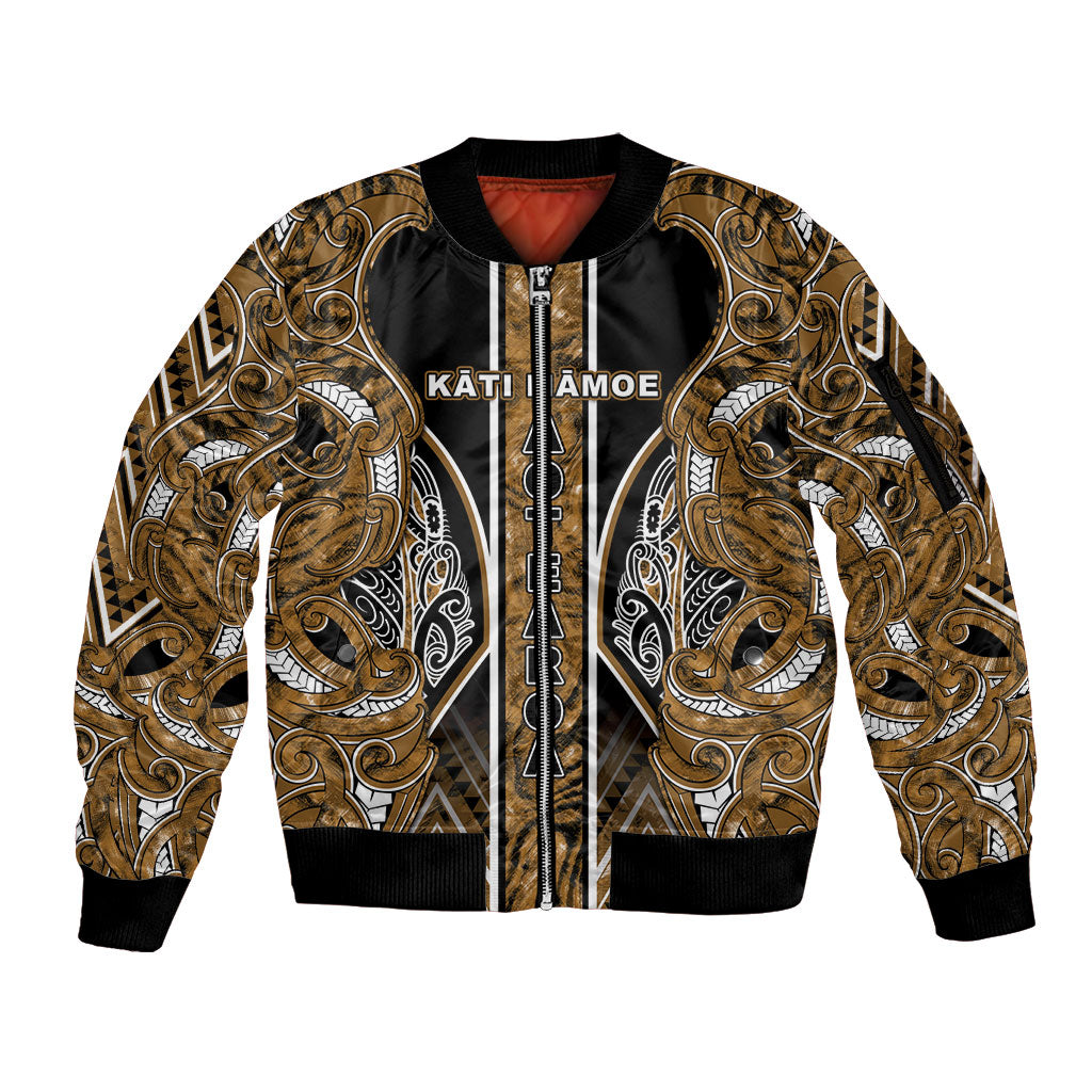 Aotearoa Kati Mamoe Sleeve Zip Bomber Jacket Maori Brown Tribal Paua Shell Pattern