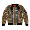 Aotearoa Kati Mamoe Sleeve Zip Bomber Jacket Maori Brown Tribal Paua Shell Pattern