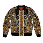 Aotearoa Kati Mamoe Sleeve Zip Bomber Jacket Maori Brown Tribal Paua Shell Pattern