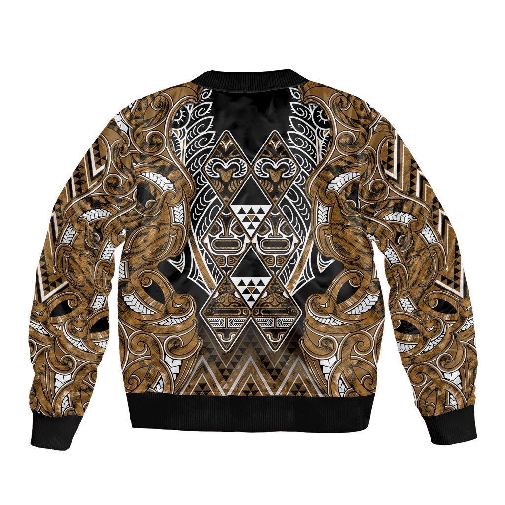 Aotearoa Kati Mamoe Sleeve Zip Bomber Jacket Maori Brown Tribal Paua Shell Pattern