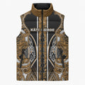 Aotearoa Kati Mamoe Sleeveless Puffer Jacket Maori Brown Tribal Paua Shell Pattern
