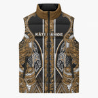 Aotearoa Kati Mamoe Sleeveless Puffer Jacket Maori Brown Tribal Paua Shell Pattern