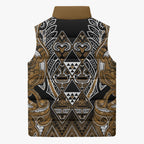 Aotearoa Kati Mamoe Sleeveless Puffer Jacket Maori Brown Tribal Paua Shell Pattern