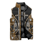 Aotearoa Kati Mamoe Sleeveless Puffer Jacket Maori Brown Tribal Paua Shell Pattern
