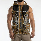 Aotearoa Kati Mamoe Sleeveless Zip Hoodie Maori Brown Tribal Paua Shell Pattern