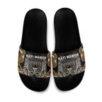 Aotearoa Kati Mamoe Slide Sandals Maori Brown Tribal Paua Shell Pattern