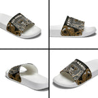 Aotearoa Kati Mamoe Slide Sandals Maori Brown Tribal Paua Shell Pattern