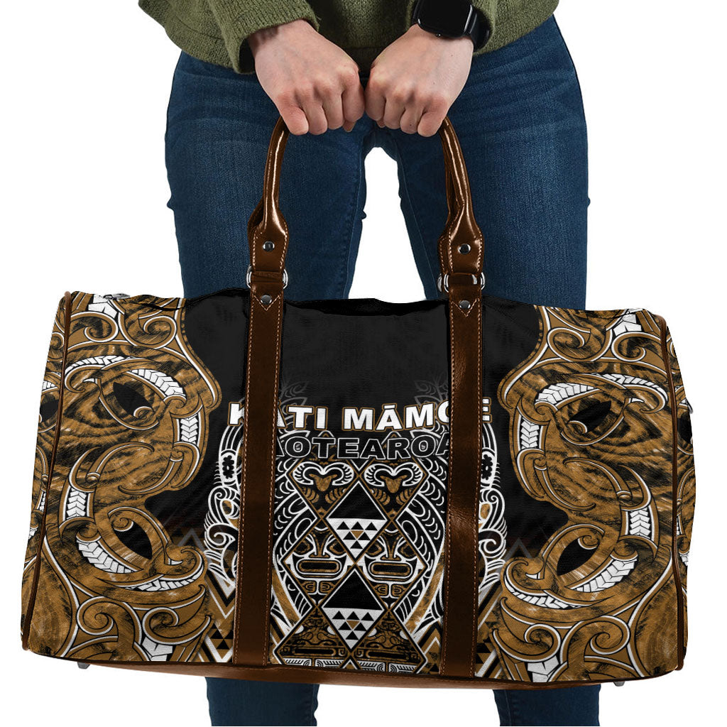 Aotearoa Kati Mamoe Travel Bag Maori Brown Tribal Paua Shell Pattern