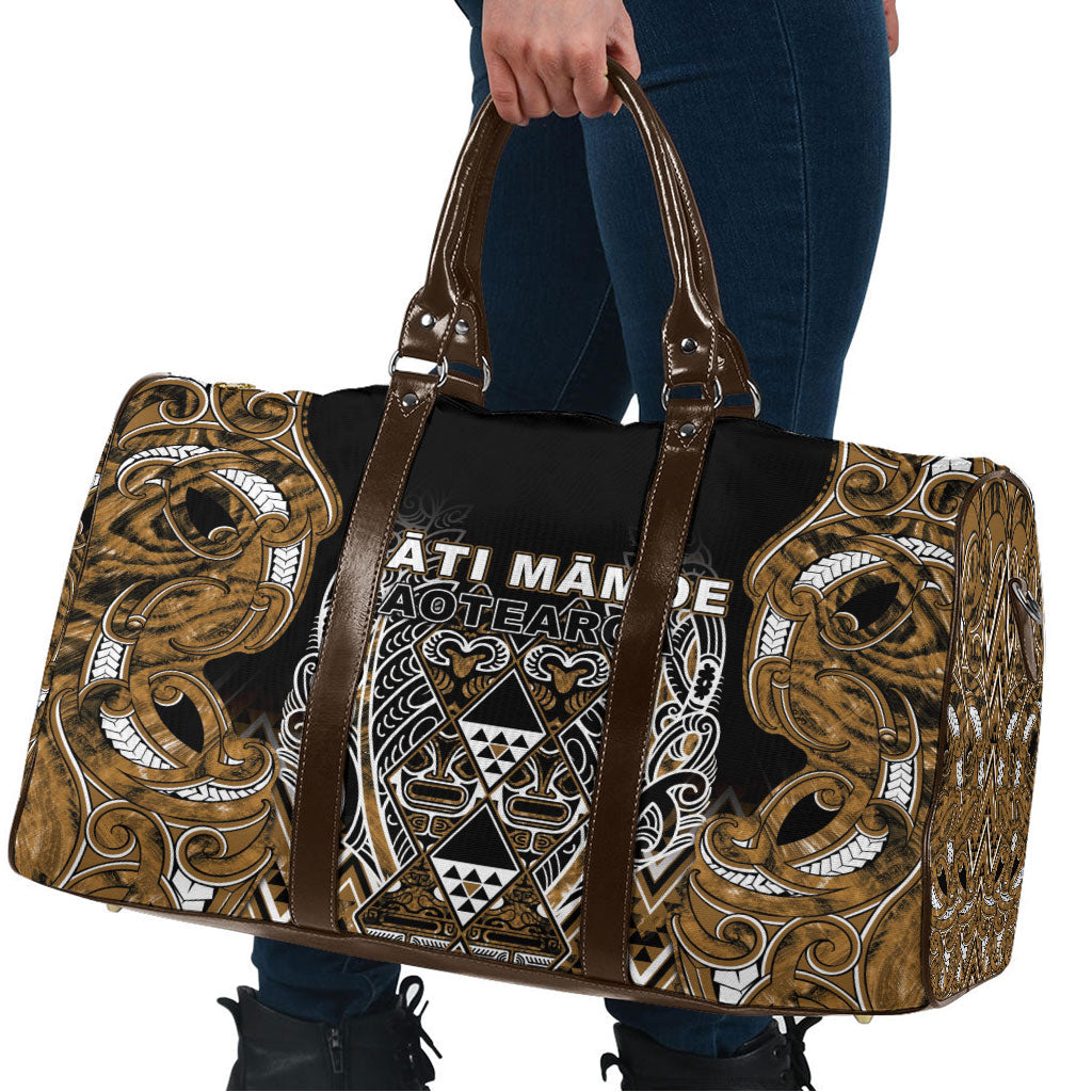Aotearoa Kati Mamoe Travel Bag Maori Brown Tribal Paua Shell Pattern