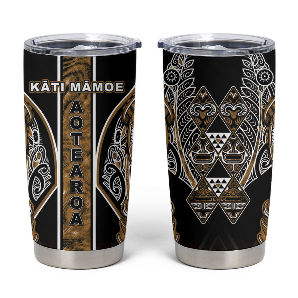 Aotearoa Kati Mamoe Tumbler Cup Maori Brown Tribal Paua Shell Pattern