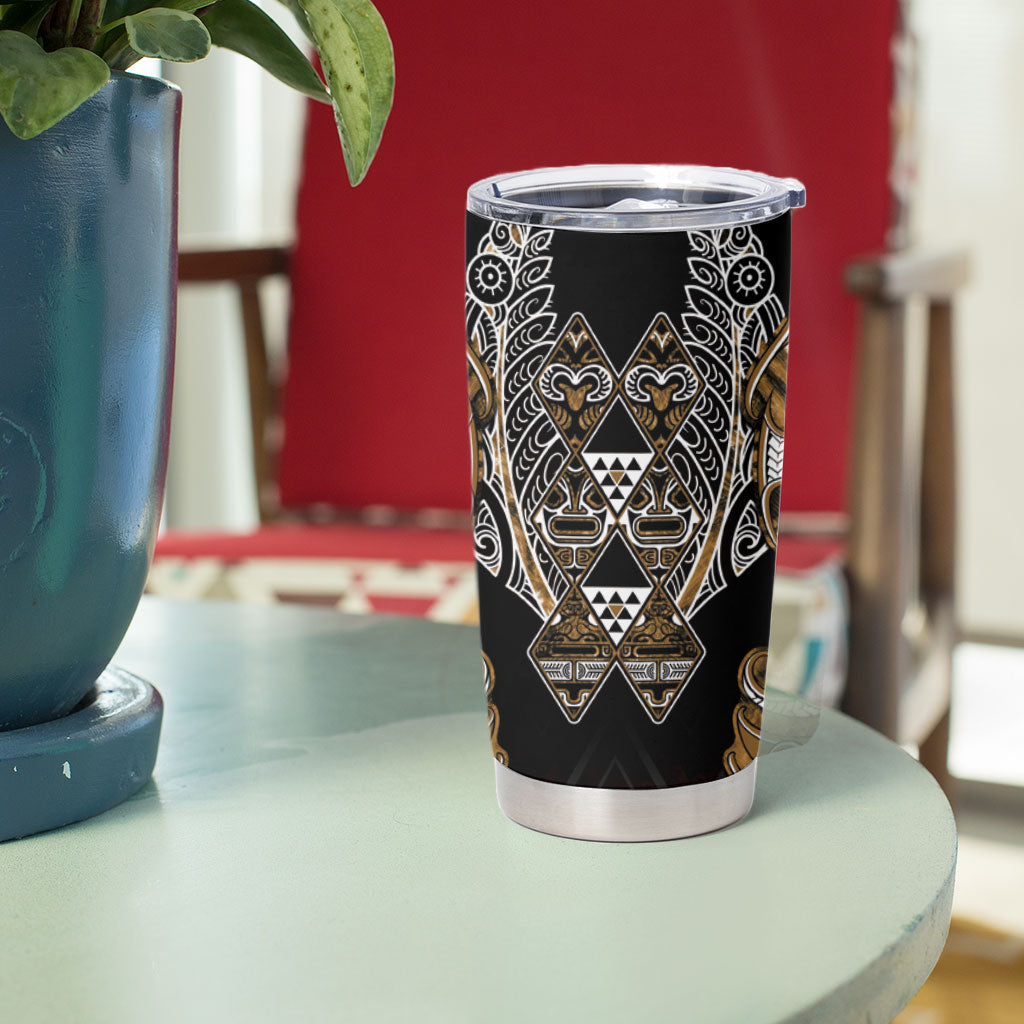 Aotearoa Kati Mamoe Tumbler Cup Maori Brown Tribal Paua Shell Pattern