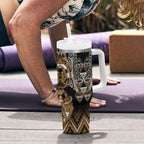 Aotearoa Kati Mamoe Tumbler With Handle Maori Brown Tribal Paua Shell Pattern