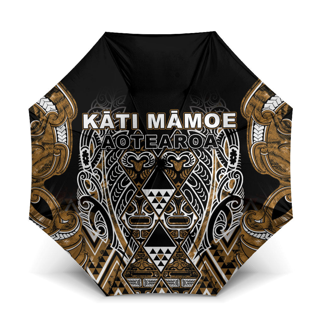 Aotearoa Kati Mamoe Umbrella Maori Brown Tribal Paua Shell Pattern