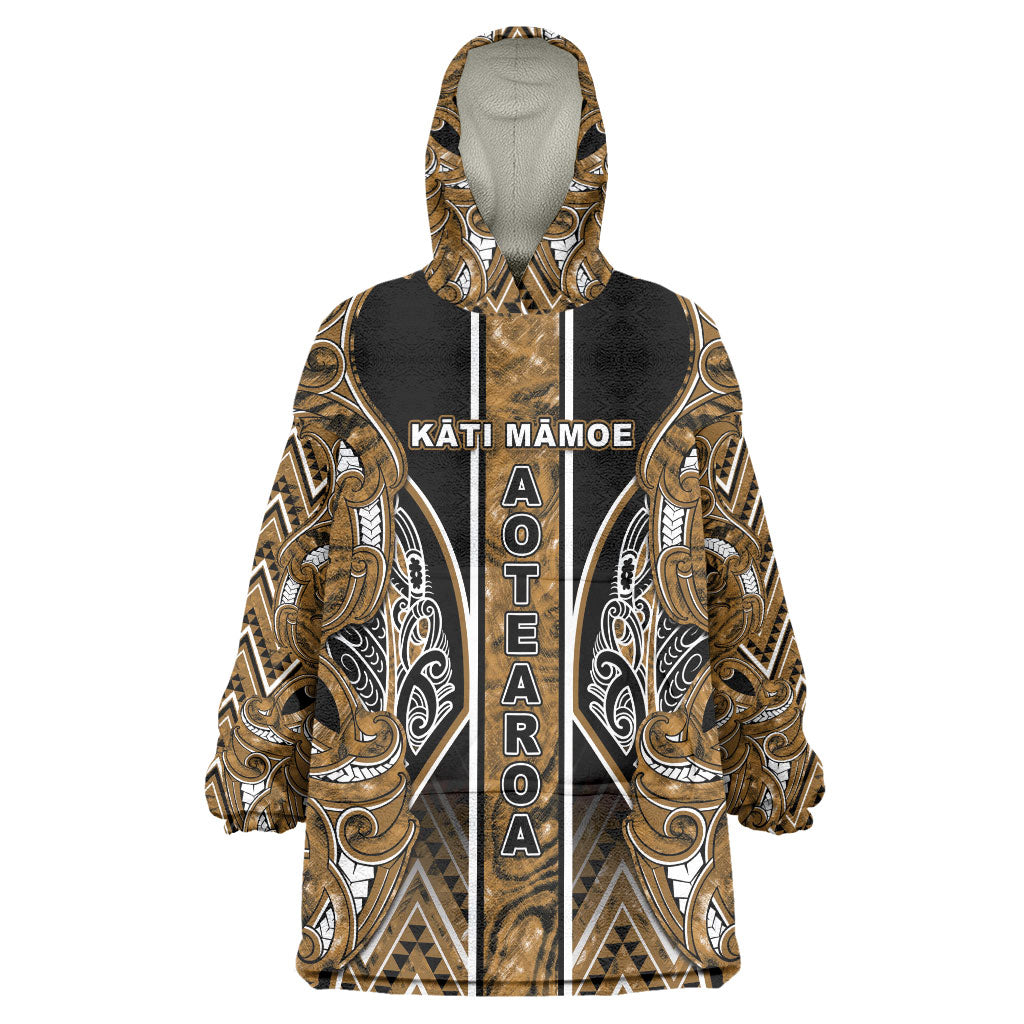 Aotearoa Kati Mamoe Wearable Blanket Hoodie Maori Brown Tribal Paua Shell Pattern