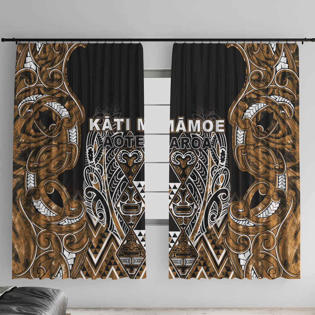 Aotearoa Kati Mamoe Window Curtain Maori Brown Tribal Paua Shell Pattern