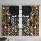 Aotearoa Kati Mamoe Window Curtain Maori Brown Tribal Paua Shell Pattern