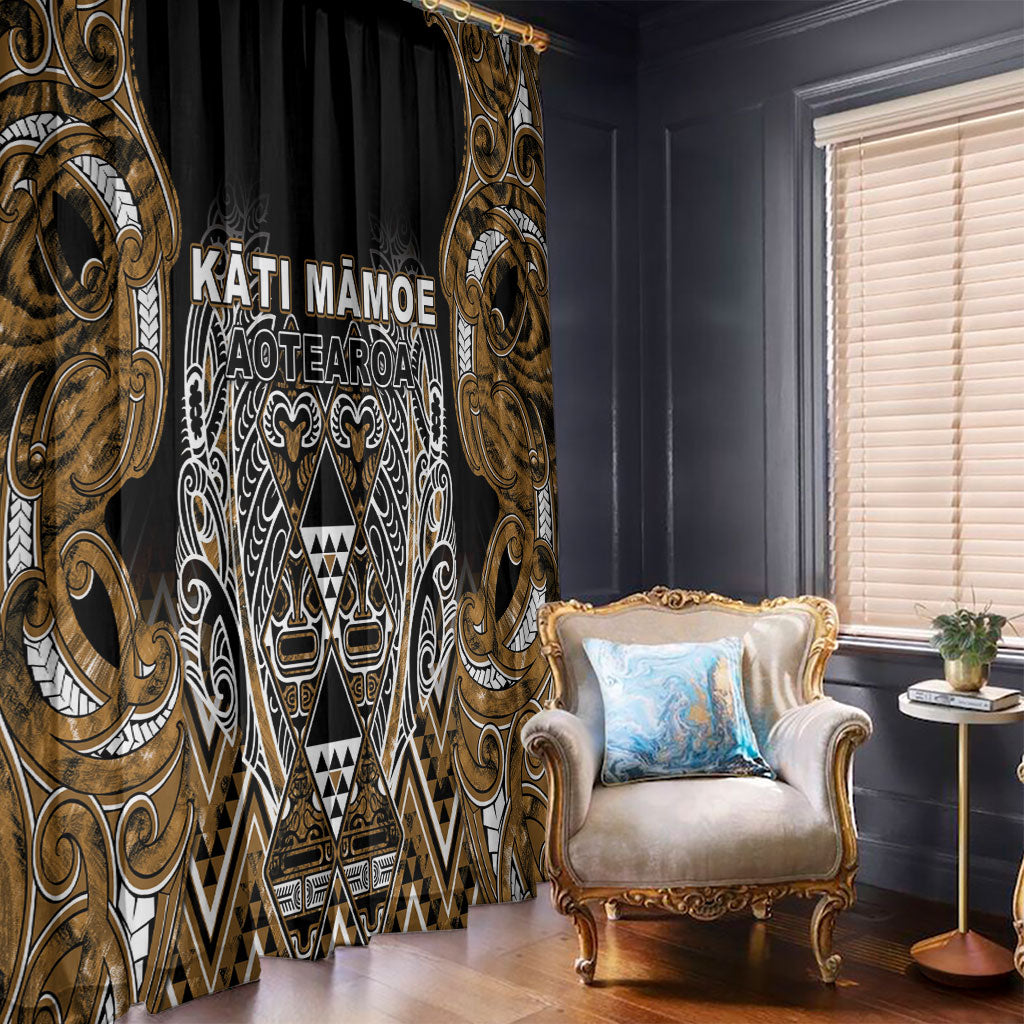 Aotearoa Kati Mamoe Window Curtain Maori Brown Tribal Paua Shell Pattern