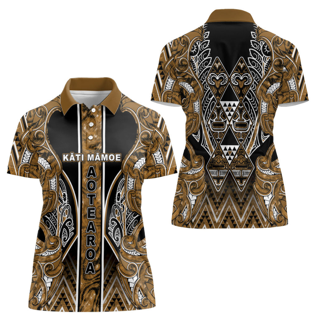 Aotearoa Kati Mamoe Women Polo Shirt Maori Brown Tribal Paua Shell Pattern