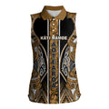 Aotearoa Kati Mamoe Women Sleeveless Polo Shirt Maori Brown Tribal Paua Shell Pattern