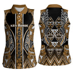 Aotearoa Kati Mamoe Women Sleeveless Polo Shirt Maori Brown Tribal Paua Shell Pattern