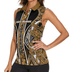 Aotearoa Kati Mamoe Women Sleeveless Polo Shirt Maori Brown Tribal Paua Shell Pattern