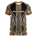 Aotearoa Kati Mamoe Women V-Neck T-Shirt Maori Brown Tribal Paua Shell Pattern