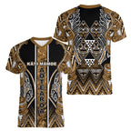 Aotearoa Kati Mamoe Women V-Neck T-Shirt Maori Brown Tribal Paua Shell Pattern