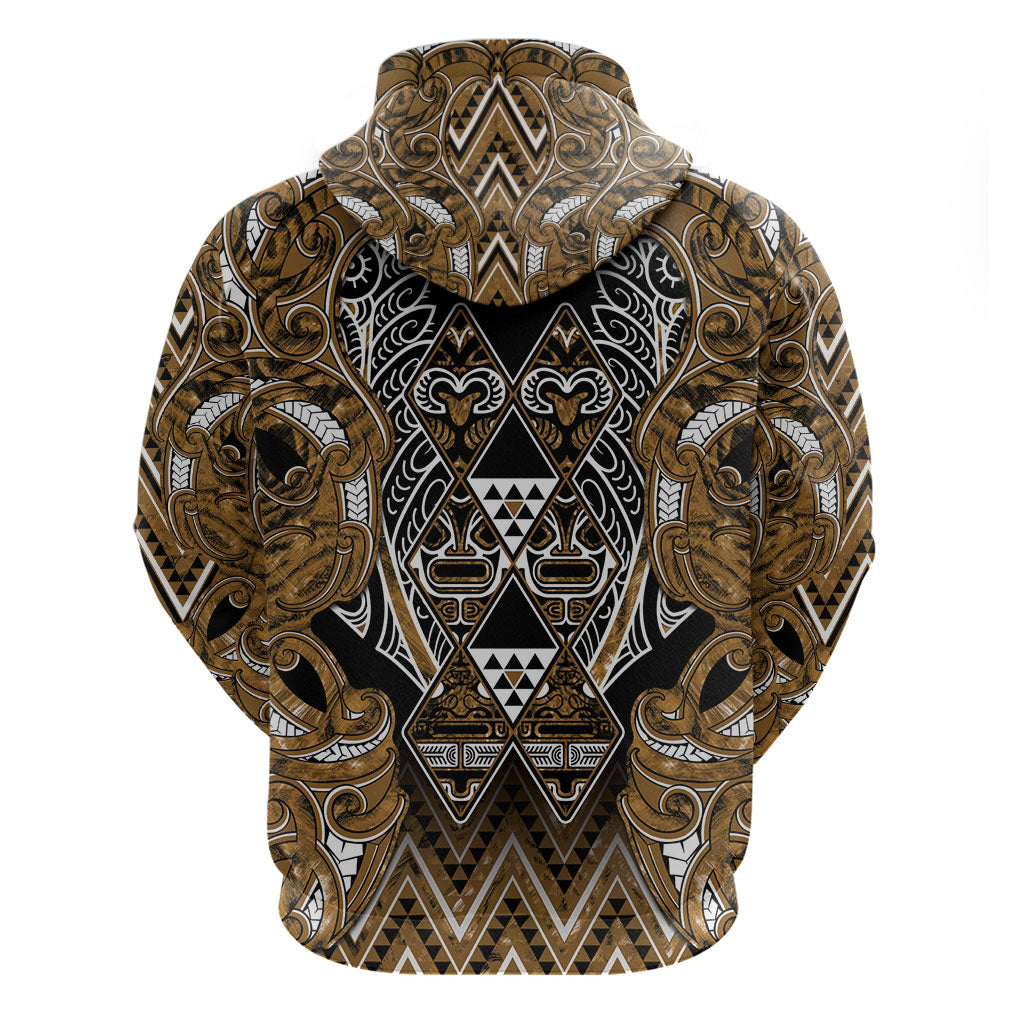 Aotearoa Kati Mamoe Zip Hoodie Maori Brown Tribal Paua Shell Pattern