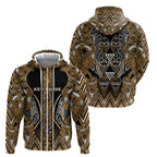 Aotearoa Kati Mamoe Zip Hoodie Maori Brown Tribal Paua Shell Pattern