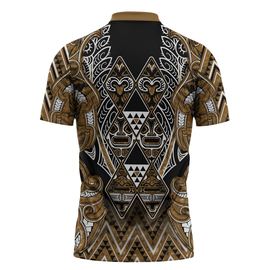 Aotearoa Kati Mamoe Zipper Polo Shirt Maori Brown Tribal Paua Shell Pattern
