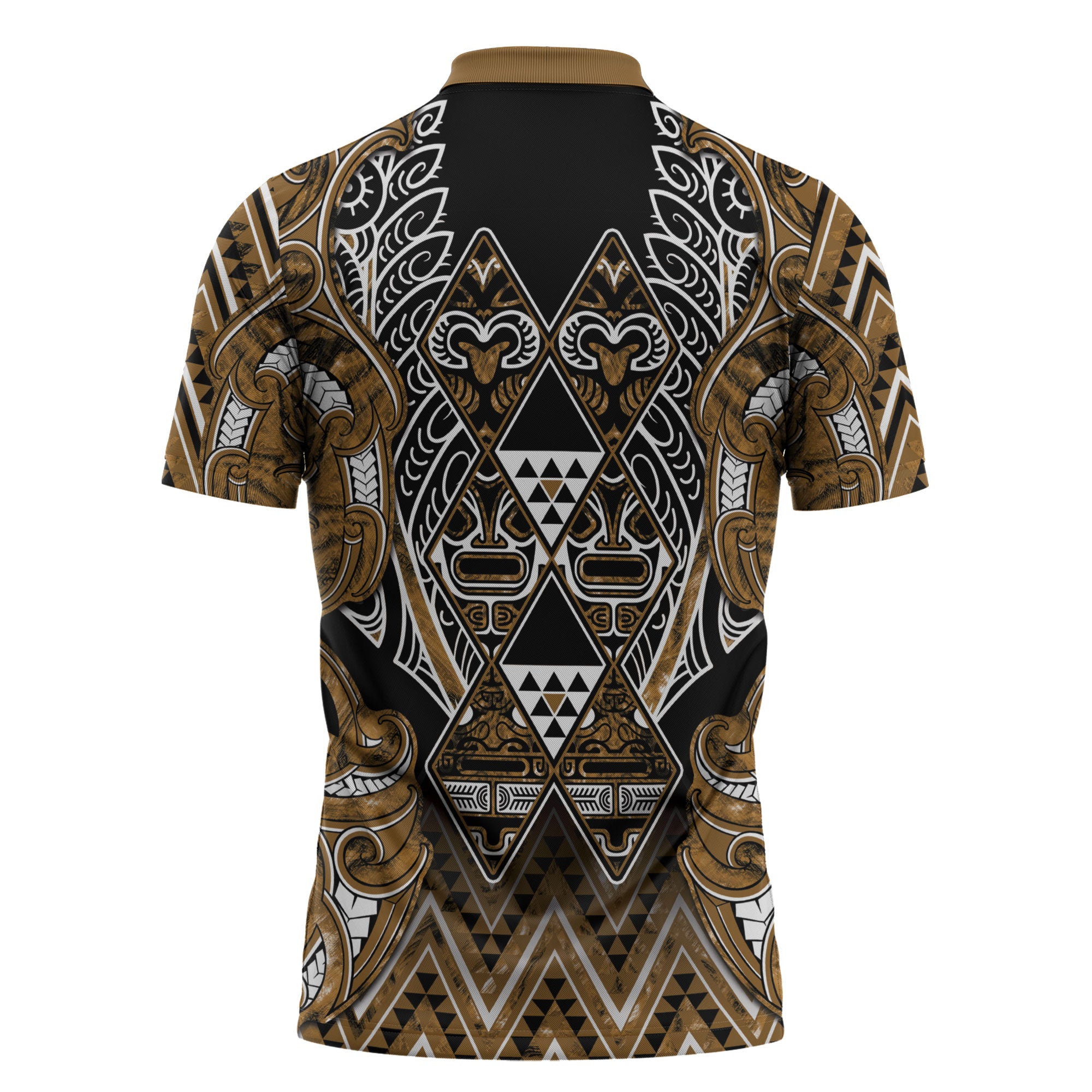 Aotearoa Kati Mamoe Zipper Polo Shirt Maori Brown Tribal Paua Shell Pattern