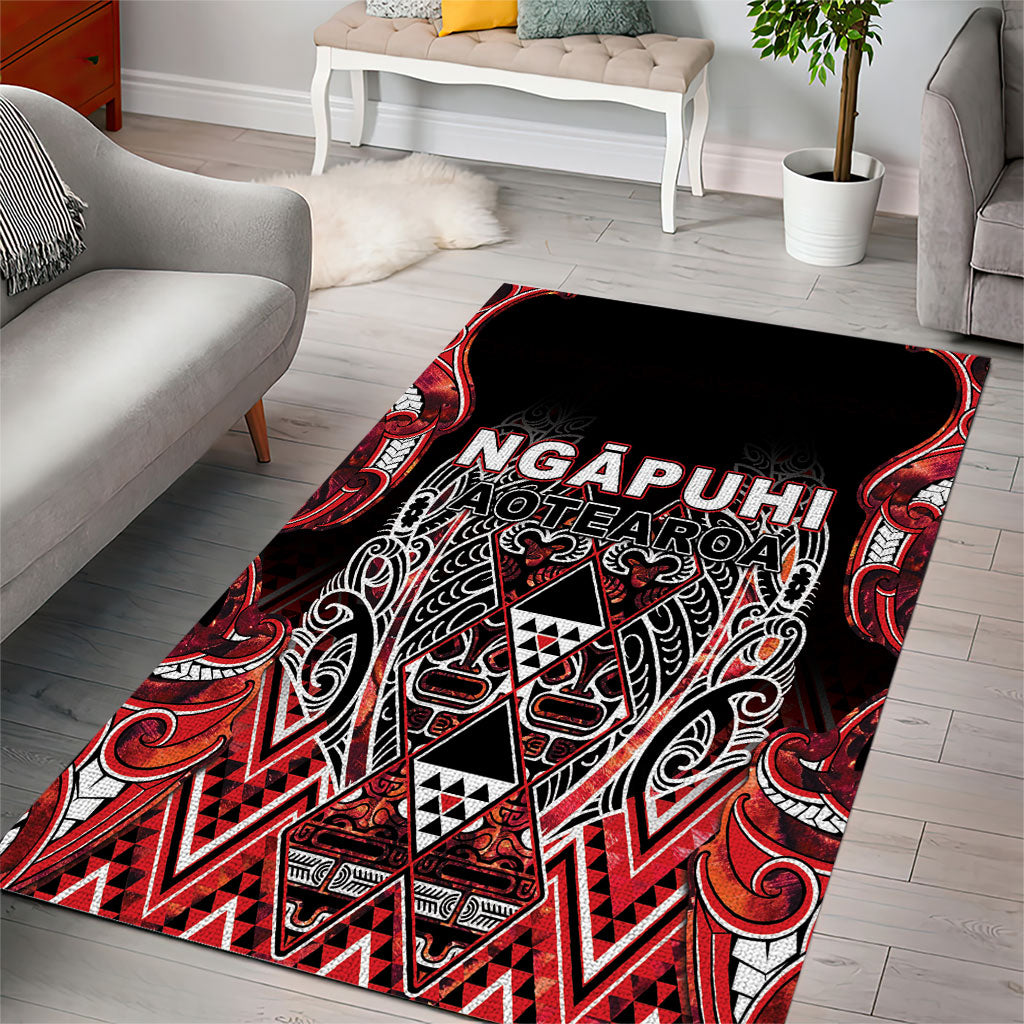Aotearoa Ngapuhi Area Rug Maori Red Tribal Paua Shell Pattern