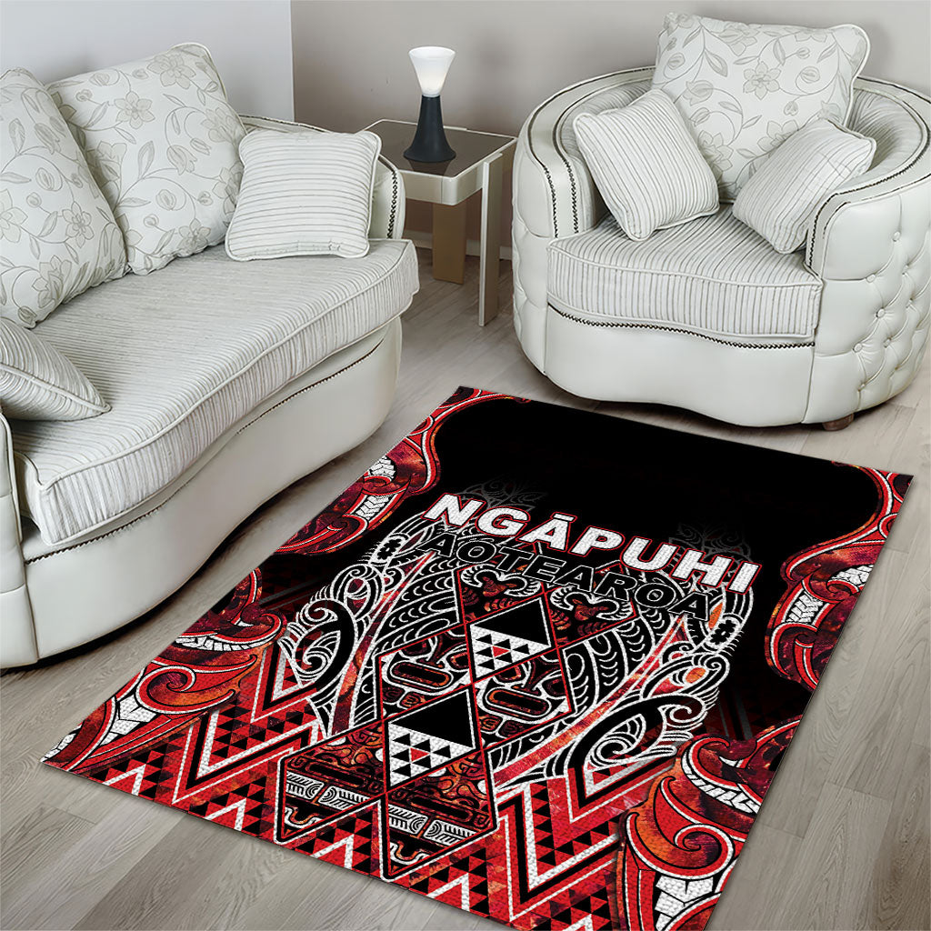 Aotearoa Ngapuhi Area Rug Maori Red Tribal Paua Shell Pattern