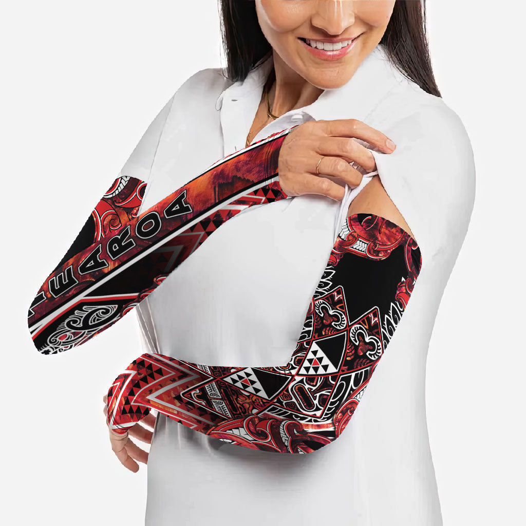 Aotearoa Ngapuhi Arm Sleeves Maori Red Tribal Paua Shell Pattern