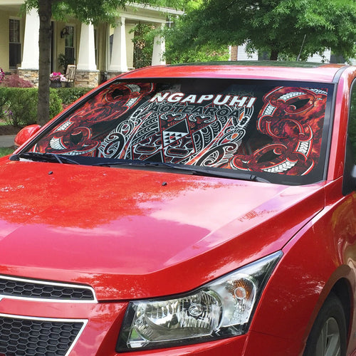 Aotearoa Ngapuhi Auto Sun Shade Maori Red Tribal Paua Shell Pattern