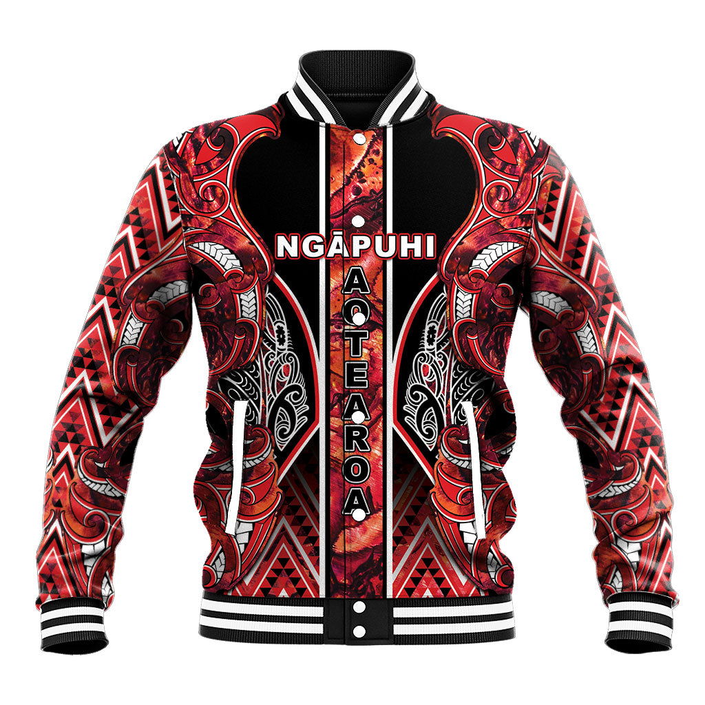 Aotearoa Ngapuhi Baseball Jacket Maori Red Tribal Paua Shell Pattern