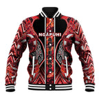 Aotearoa Ngapuhi Baseball Jacket Maori Red Tribal Paua Shell Pattern