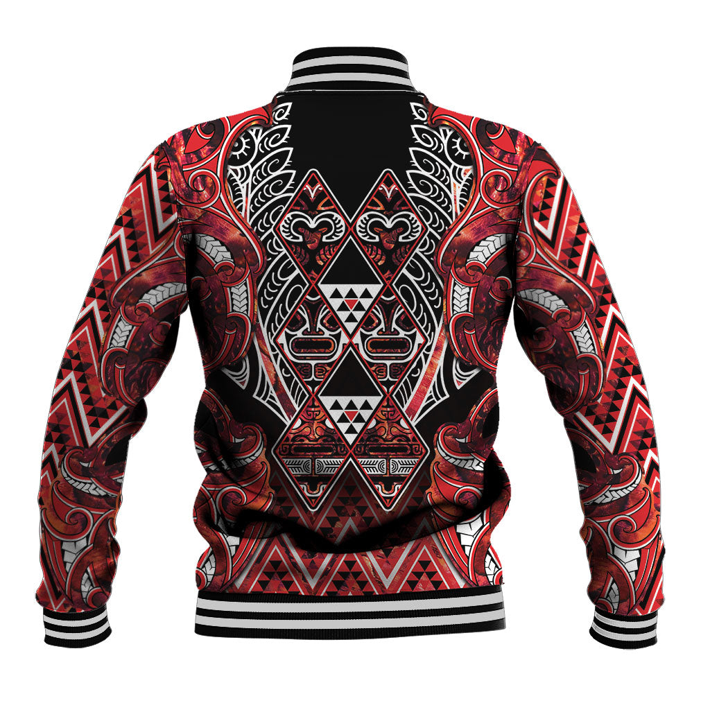 Aotearoa Ngapuhi Baseball Jacket Maori Red Tribal Paua Shell Pattern