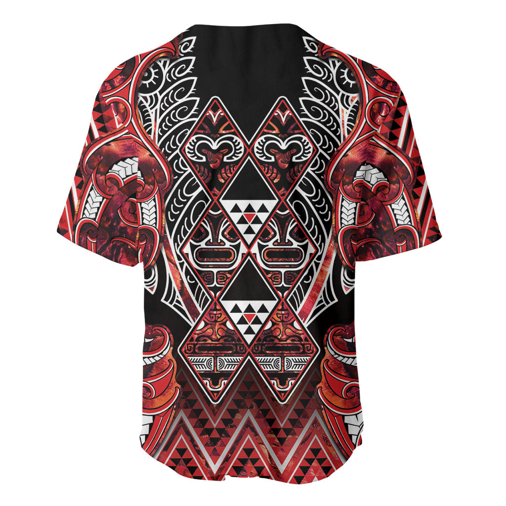 Aotearoa Ngapuhi Baseball Jersey Maori Red Tribal Paua Shell Pattern