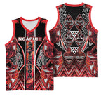 Aotearoa Ngapuhi Basketball Jersey Maori Red Tribal Paua Shell Pattern