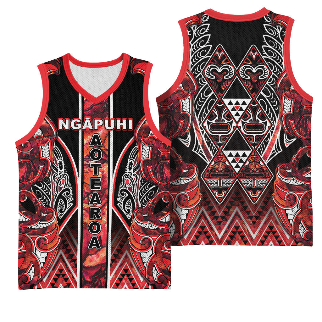 Aotearoa Ngapuhi Basketball Jersey Maori Red Tribal Paua Shell Pattern