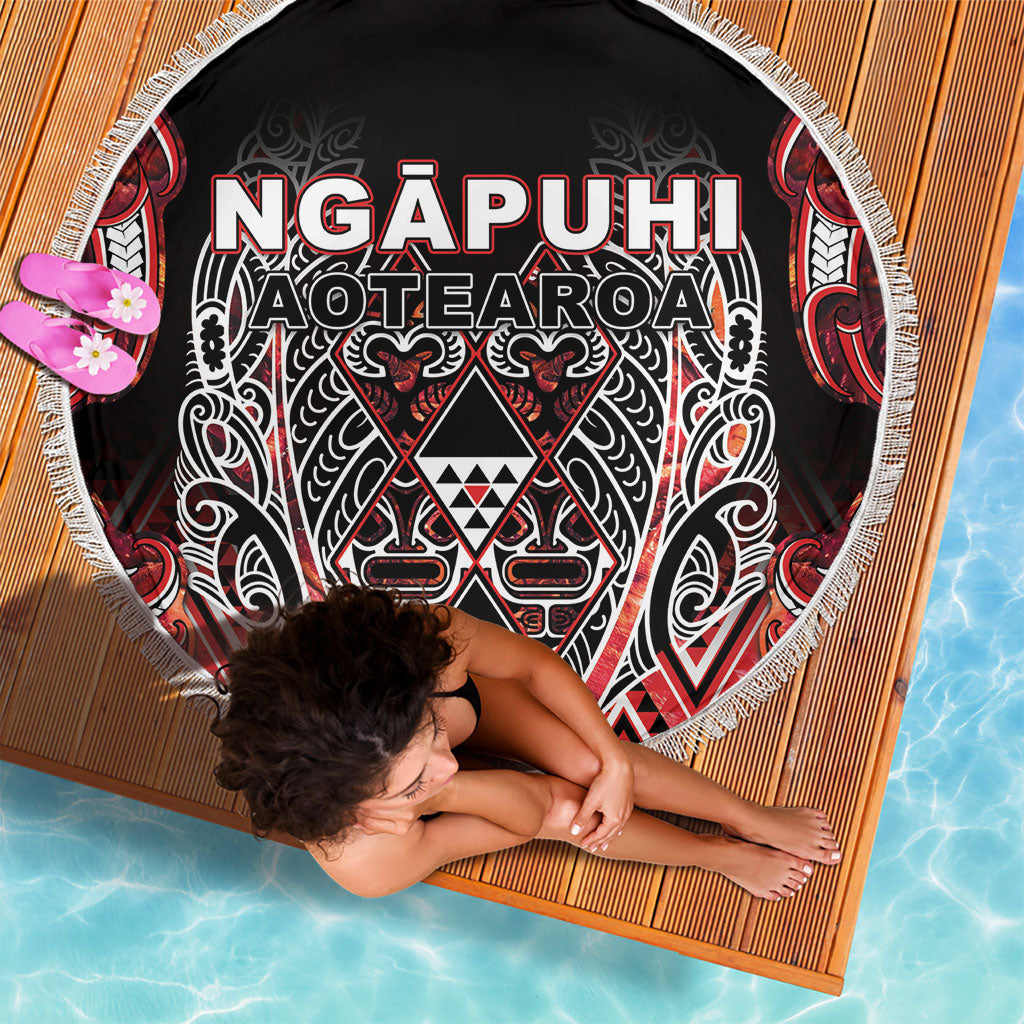 Aotearoa Ngapuhi Beach Blanket Maori Red Tribal Paua Shell Pattern
